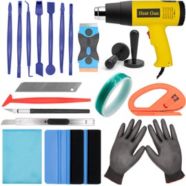 Vinyl Wrap Tool Kit Include Heat Gun, 7PCS Stick Squeegee, Knife Tape, Felt Squeegees, Craft Knife and Utility Knife Plastic Scraper, Vinyl Cutter, Magnet Holders, Cloth, Gloves