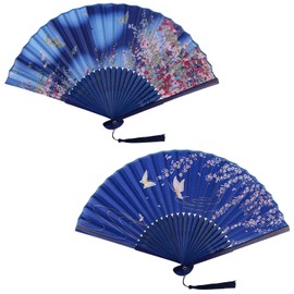 AOOTUERL Pack of 2 Hand Fans, Silk Fans, Chinese Flower Fabric Fans, Fecher Summer Wedding, Hand Fan Asian Decoration for Birthday Party, Wedding, Photography, Wall Decoration