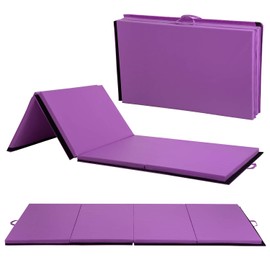Exercise Mat 4'x10'x2" Gymnastics Mat 4 Folding Gymnastics Tumbling Mats 2" Thick PU Leather Yoga Mat Portable With Carrying Handles for home Workout outdoor Yoga Pilates