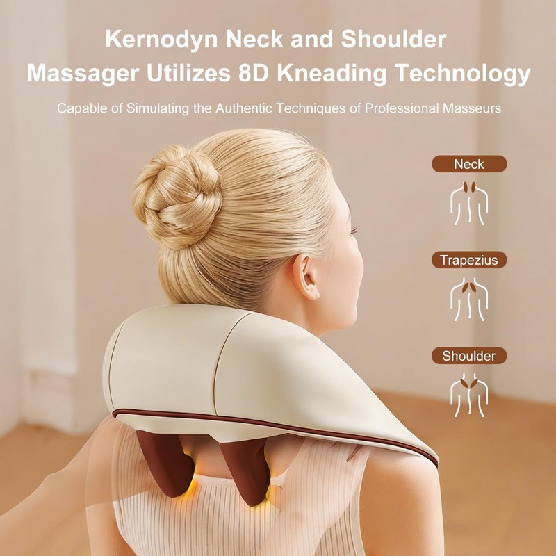 Cordless Neck Massager with Heat, 8D Shiatsu Shoulder Pain Relief