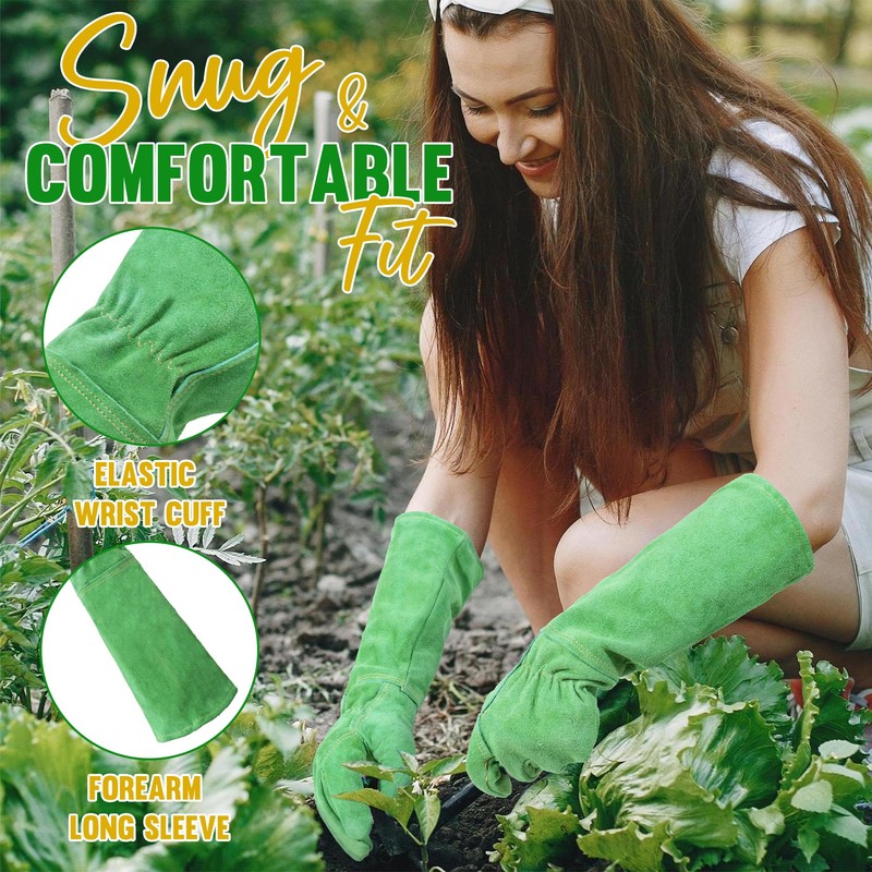 HANDLANDY Ladies Leather Gardening Gloves, Thorn Proof Long Gauntlet, Elbow