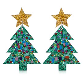 Christmas Tree Earrings for Women Girls,Colorful Acrylic Resin Christmas Holiday Earrings Jewelry Gifts (Green)