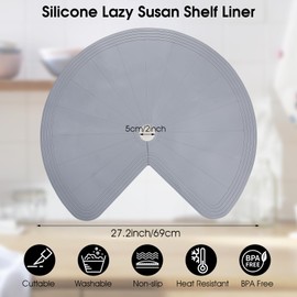 Lazy Susan Cabinet Liner, 28 inch Non-Slip Silicone Mat, 2-Pack, Gray