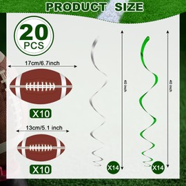 Qyeahkj 48Pcs Football Party Decorations Hanging Swirls, Football Theme Party Supplies Birthday Football Sports Cutouts Foil Streamers Wall Ceiling Hanging Spirals Decor for Boys Kids Men