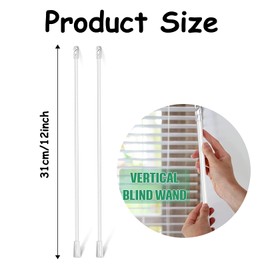 2pcs Blind Wand for Window Blinds,Vertical Blinds Replacement Stick Clear Plastic Blind Opener Stick Blind Stick with Hooks and Grips,12in Length Drapery Wand Curtain Pull Rod,Blinds Opener Accessory