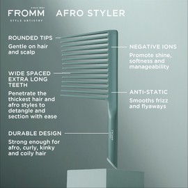 Fromm Professional Curl Studio 9" Afro Styler Rake Comb for Detangling and Styling Wet and Dry, Curly, Kinky, Coily, Textured Hair with Ergonomic Handle