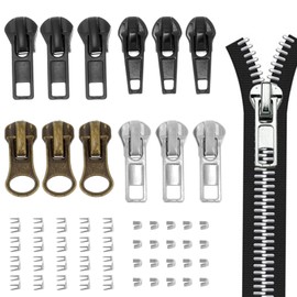 Pack of 52 Zip Replacement Zip Repair Kit, Universal #5 Zip Slider, Replacement Zipper for Zip, Fix Zip for Jackets, Suitcases, Jeans, Backpacks