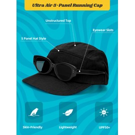 OnWander Lightweight 5 Panel Baseball Caps for Women Men, Breathable Mesh Running Hat, Sport Cap for Golf, Cycling, Tennis, Hiking, Camping - UPF 50+ & Moisture-Wicking & Portable Black