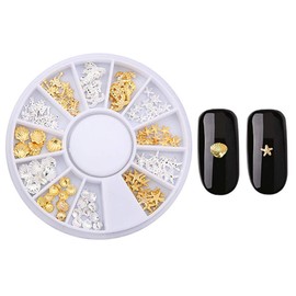 WOKOTO 8 Boxes 3d Geometry Metal Gold Nail Charms For Nail Art Studs Wheels Kit Mix-Shape Nail Jewelry And Decorations Sliver Nail Rivet Set 3d Nail Art Charms With 1pc Tweezers And Wax Pencil