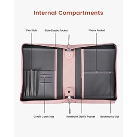 egiant Large PU Leather Bible Cover with Bookmark, Book Bible Carrying Case with Soft Handle, Compact Protective Church Bible Bag for Women, Girls- Pink