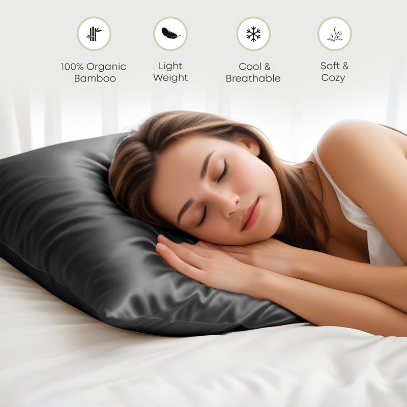 LINENWALAS 100% Organic Bamboo Pillow Cases 2 Pack, Soft Premium