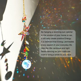 Atrapasoles de vidrio arcoiris con estrella de diamantes de imitación, atrapasoles de vidrio con adornos de prismas de bola de vidrio, atrapasoles de vidrio colgante para ventana