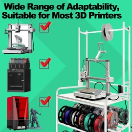 3D Printer Stand with Double Layer 3D Printer Filament Storage Rack with Rolling Spools Holder Racks Cart with Wheels Heavy Duty Shelf Hold Spool PLA, ABS, PETG for Garage Office Workshop(White)