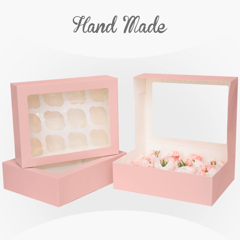 Bakepacker Auto-pop up 12 Cupcake Containers 6-Packs Pink Cupcakes Carrier,