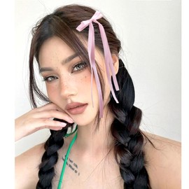 VOBOBE 4PCS Hair Bows for Women Girls, Pink Blue Tassel Ribbon Bowknot Hair Clips Barrettes for Girl with Long Tail, Solid Satin Hair Accessories (Pink+Blue)