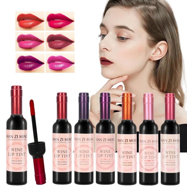 JTEWZX Wine Lip Tint 6 Colors Bottle Lipgloss Stain Waterproof