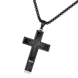 XIEXIELA Men's Brushed Cross Pendant Necklace with Stainless Steel Chain CZ Diamond 24" Father's Day Gifts for Men Women