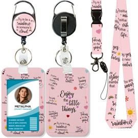 METALPHA Lanyards for ID Badges, Cute Positive Rainbow Badge Holder with Retractable Reel Clip, Breakaway Lanyard with ID Holder for Women