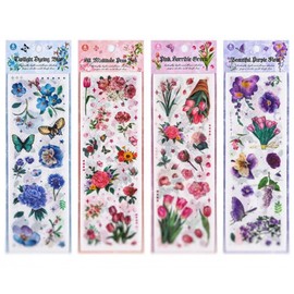 Liebste Notebook Deco Seal, Collage Material, Assortment, Die Cut, 4 Types, 6 Sheets, Masking Tape Material, Muste Seal, Floral Pattern, Petals, Bouquet, Seal, Collage, Sticker Set, Butterfly