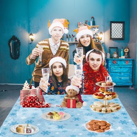 4PCS Christmas Snowflake Tablecloth Snowflake Xmas Party Table Cover Snowflake Table Cloth Christmas Table Decorations Winter Holiday Party Supply 51X86IN