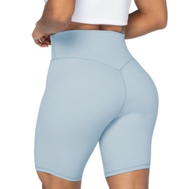 Sunzel - Pantalones cortos de motociclista para mujer en cintura alta con control de abdomen sin costura frontal, Azul/claro, M