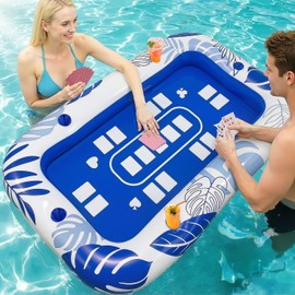 56IN Oversize Floating Card Game Table for Pool with Waterproof Cards - Inflatable Floating Card Table for Adults, Snack Drink Tray with Cup Holders, Hot Tub Lake Summer Beach Fun Accessories
