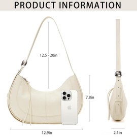 LA FESTIN Leather Crescent Bag - Adjustable Strap Shoulder Bag for Women’s Crossbody Handbags, Designer Trendy Satchel Purses for Women With Zipper Closure - Ivory
