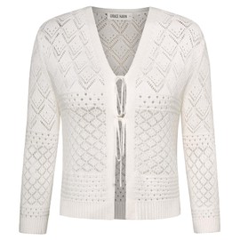 GRACE KARIN Women's Bolero Short Cardigan 3/4 Sleeve V-Neck Cardigan Elegant Jacket Front Tie Cardigan Pullover Lightweight Bolero Shrugs, White