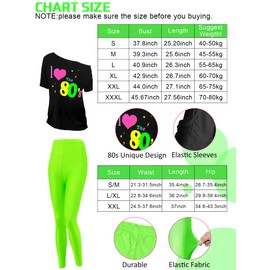 Vabean 19 Pcs 80s Costume Set T Shirt Leggings Tutu Skirt Headband Necklace Bracelets Earrings Gloves Leg Warmers for Women (Green Leggings,Small)