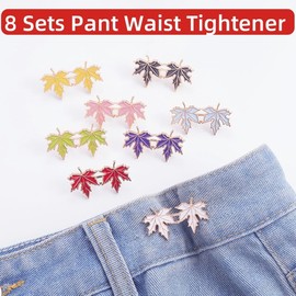 8 Sets Jean Buttons for Loose Jeans, Detachable Pant Waist Tightener, Maple Leaves Waist Knots for Pants Jeans, Adjustable Instant Pants Clips to Tighten Waist No Sew No Tools Thanksgiving Day Gift