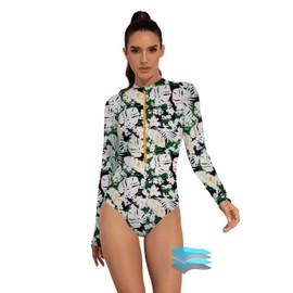 Beautikini Period Swimwear for Teens Long Sleeve One Piece Period Swimsuit UPF50+ Rash Guard Bathing Suit for Girls,Women(Floral Medium)