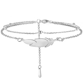 Dreamtimes Ankles Women's Foot Chain Colour Silver Feather Stainless Steel Double Foot Chain Beach Style Trendy Boho Anklet Foot Chain Jewellery Women's Accessories (Silver)
