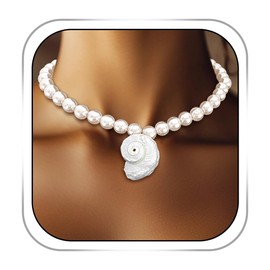 Aiosy Pearl Necklace for Women Short Seashell Necklaces Conch Shell Choker Necklace Pearls Necklaces Summer Beach Jewelry (Conch-1 Layer)