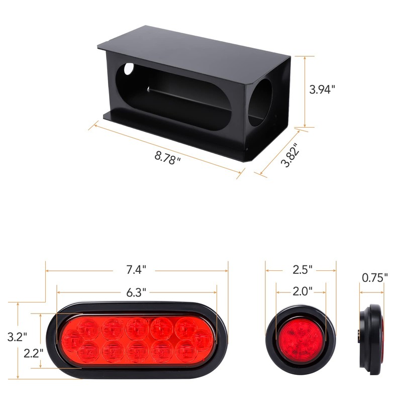 OGATOO Steel Trailer Light Boxes Housing Kit, Red Oval 6"