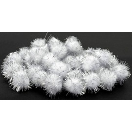 AERZETIX - C60479 - Set of 40 pompoms shiny glitter diameter 20 mm - Colour white and grey threads - in textile - sequin garlands creative leisure haberdashery decoration sewing clothes