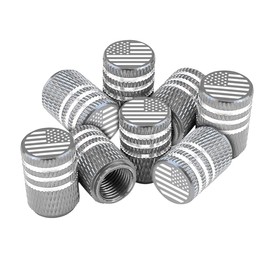 Osilly Car Tire Valve Stem Caps, 8 Pcs American Flag Aluminum Stem Covers with Rubber Seal, Corrosion Resistant Leak-Proof Auto Tire Air Caps, Universal for Car SUV Truck Motorcycle Bike (Gray)