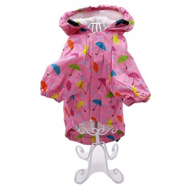 Dog Raincoat Hooded Leash Hole Waterproof Rain Coat Jacket Rainwear for Small Pet Cat Puppy (S: Length - 12", Pink Umbrella)
