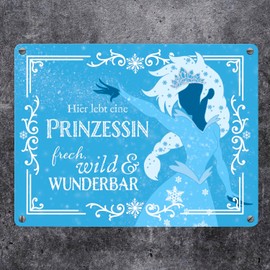 Hier lebt eine Prinzessin Metal Sign in 15 x 20 cm with Ice Princess Decoration Girls Children's Room Gift Idea Snow Kingdom Door Sign Cheeky Wild and