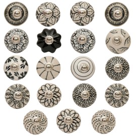 SHYAMVUN Handmade Assorted Designs Ceramic Door Knobs, Vintage, Shabby Chic, Interior Furniture, Cabinet Cupboard Wardrobe Drawers Pulls Handles (20-Pack)