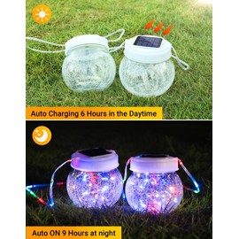 Solar Lantern Solar Lights Outdoor Waterproof 6-Pack, Solar Powered Hanging Lights Cracked Glass Hanging Globes for Christmas Decoration, Shepherd Hook, Garden Tree Ornaments,White Cap, Multi-Color