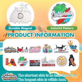 Konohan 12 Pcs California Magnets for Refrigerator Metal Fridge Magnet Magnetic California Souvenirs Gifts USA State Magnetic Los Angeles City Refrigerator Stickers, USA Flag, Coconut Tree
