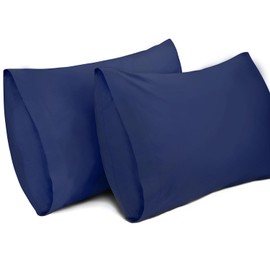Lirex 2 Pack Pillow Cases, 100% Cotton Breathable Pillowcases Pillow Covers, 50 x 75 cm Queen Size (Dark Blue, Queen)