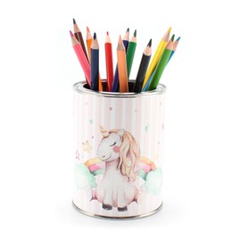 Pencil Cup Unicorn with 12 Triangular Colouring Pencils, Children's Pencil Holder, Desk Organiser, Girls