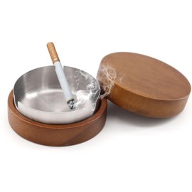AMSNINK Outdoor Ashtray with Lid, Stainless Steel Wood Ashtray with Removable Base for Balcony, Garden, Camping