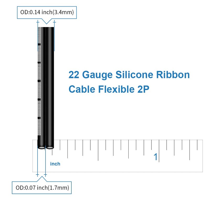 BNTECHGO 22 Gauge Silicone Ribbon Cable Flexible 2P Black 50