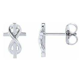14K White Gold Plated 925 Sterling Silver Minimalist Dainty Infinity-Inspired Cross Stud Earrings