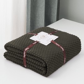 Longhui bedding Dark Brown Knitted Throw Blanket for Couch, Soft, Cozy Machine Washable 100% Cotton Sofa Knit Blankets, Heavy 4.0lb Weight, 60 x 80 Inches, Dark Brown Color.