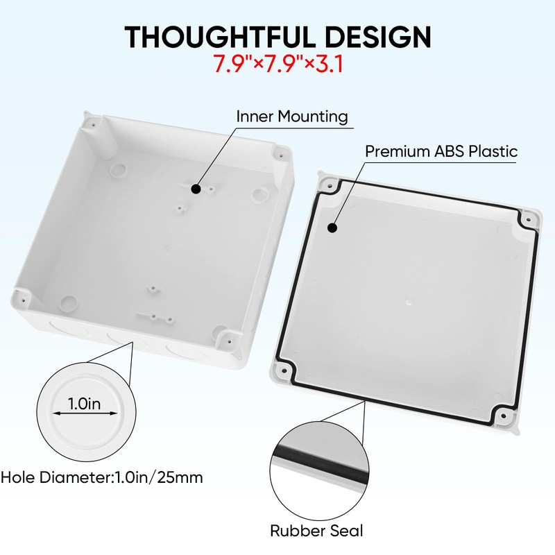 TICONN Electrical Junction Box, IP65 Splash-Proof ABS Plastic Project Box
