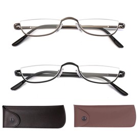Half Reading Glasses，Metal Frame Readers for Women Men with Pouch (2 Pairs 2.0)