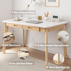 IOTXY Solid Wood Writing Desk - Home Office Workbench Desk with Drawer, 47.24" Width Laptop Computer Work Study Table